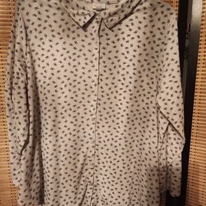 Lularoe womans size 2xl white with black peace sign button down tunic style blou